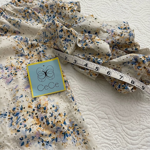 CeCe Women’s Peasant Eyelet Floral Blouse Ruffled Sleeve Cottage Size L - Picture 8 of 13